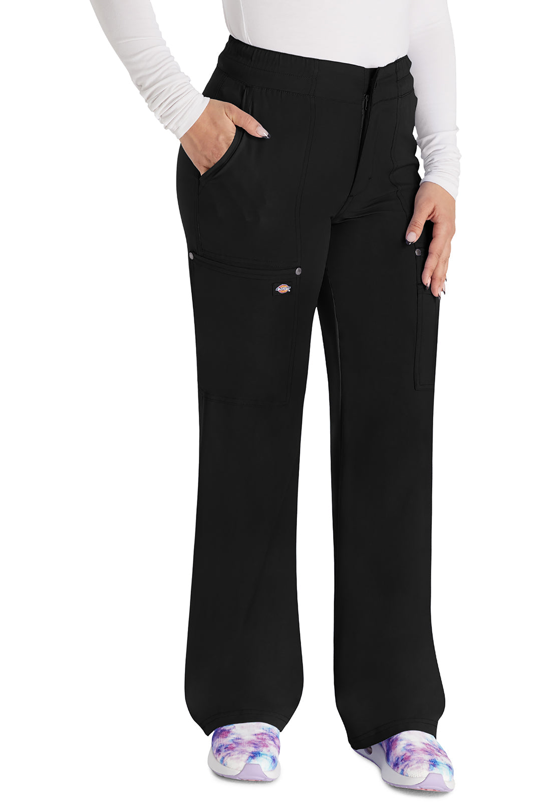 Women's Mid Rise Zip Fly Wide Leg Cargo Pant - Black